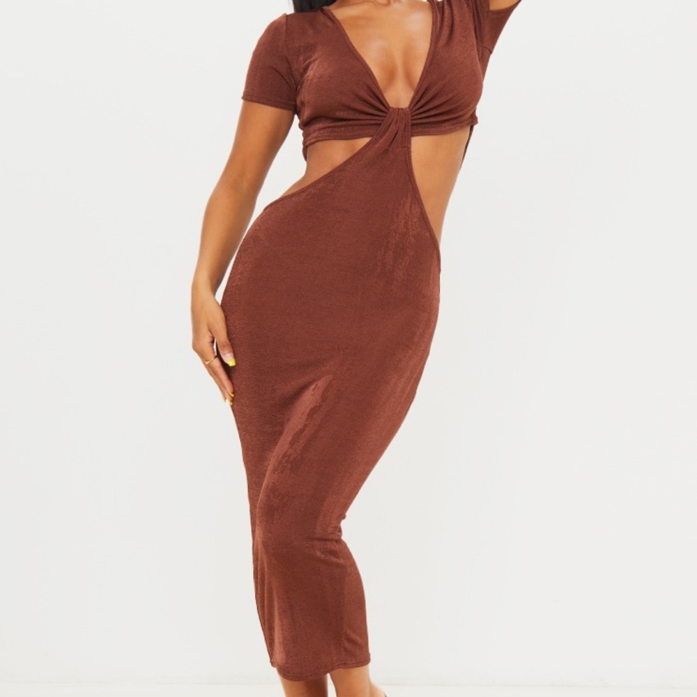 Brown shimmery cut out dress